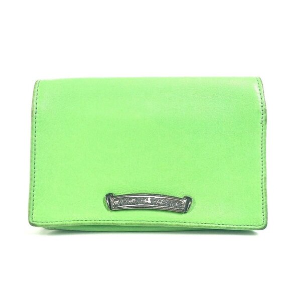 CHROME HEARTS logo Bill Compartment Wallet Multi-Pouch Pouch Leather Green - Picture 1 of 14